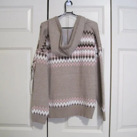 NWT Rachel Zoe Tan and Pink V-Neck hooded Sweater sz XL - Picture 3 of 6